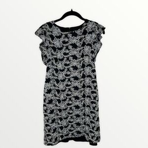 ANN TAYLOR Black White Embroidered Shift Dress
